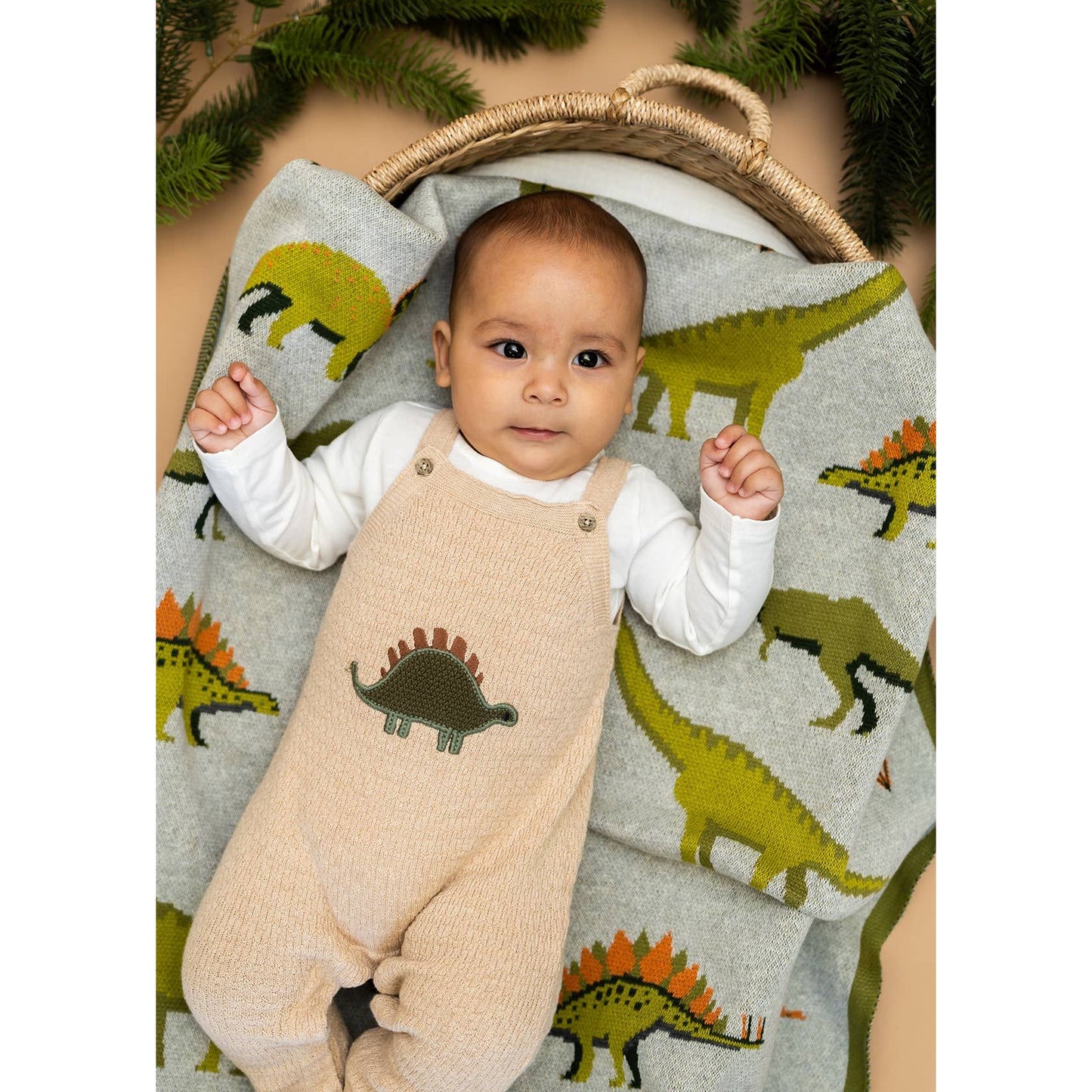 Green Dinosaur - OrganicJacquard Sweater Knit Baby Blanket