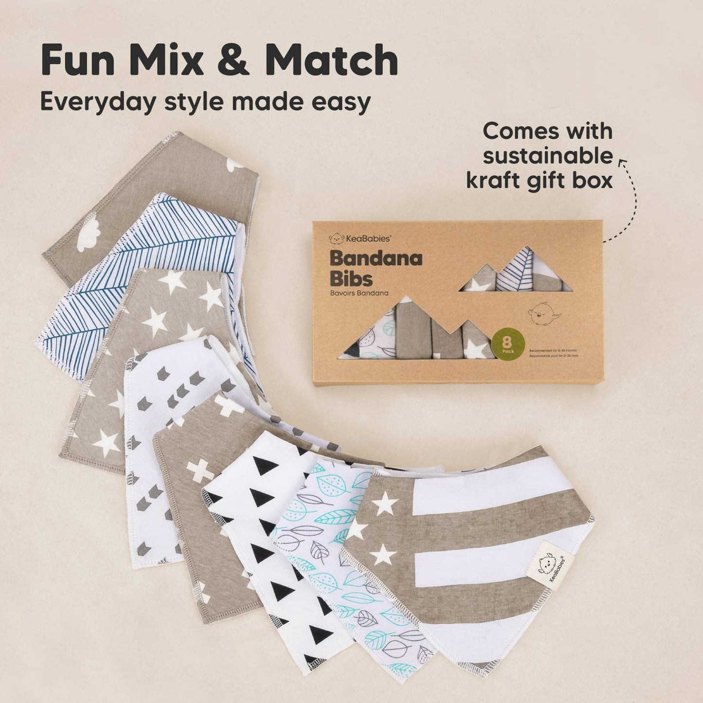 8-pack Baby Bandana Bibs for Boys and Girls