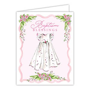 Baptism Blessings Pink Christening Dress Greeting Card