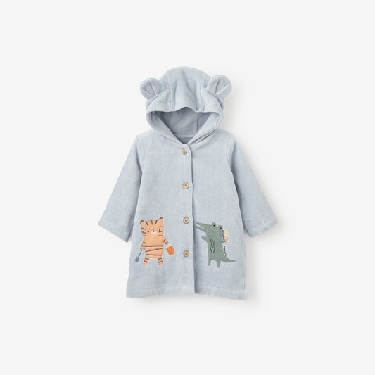 Pale Blue Seaside Safari Terry Beach Coverup 9-12mo