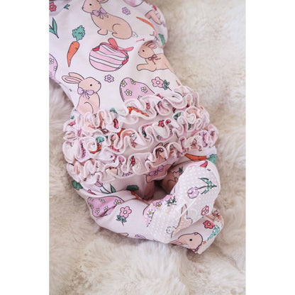 Hoppy Spring Ruffle Zipper Footie | Pink