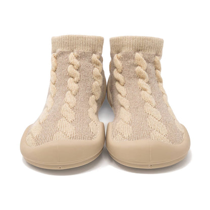 Komuello first walker baby sock shoes - Cable- Dark Beige
