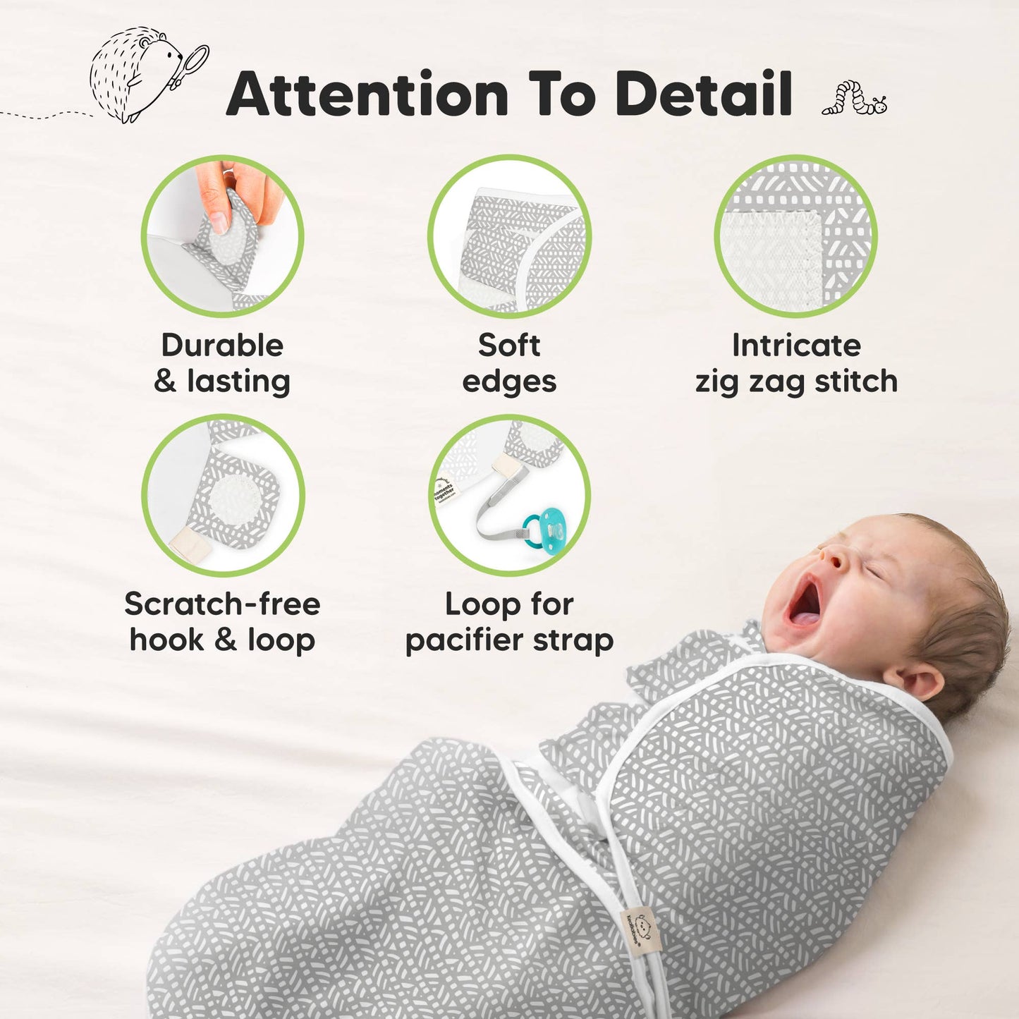 3-Pack Soothe Baby Swaddles 0-3 Months with Knot Hat