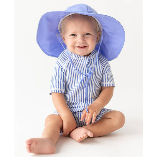 Baby Boys Periwinkle Blue Seersucker Short Sleeve One Piece Rash Guard Swimsuit