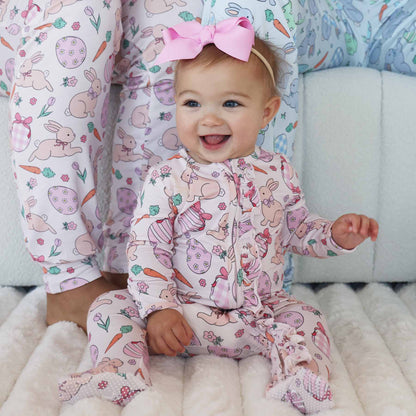 Hoppy Spring Ruffle Zipper Footie | Pink