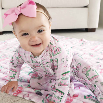 Birdie Babes Ruffle Zipper Footie | Pink