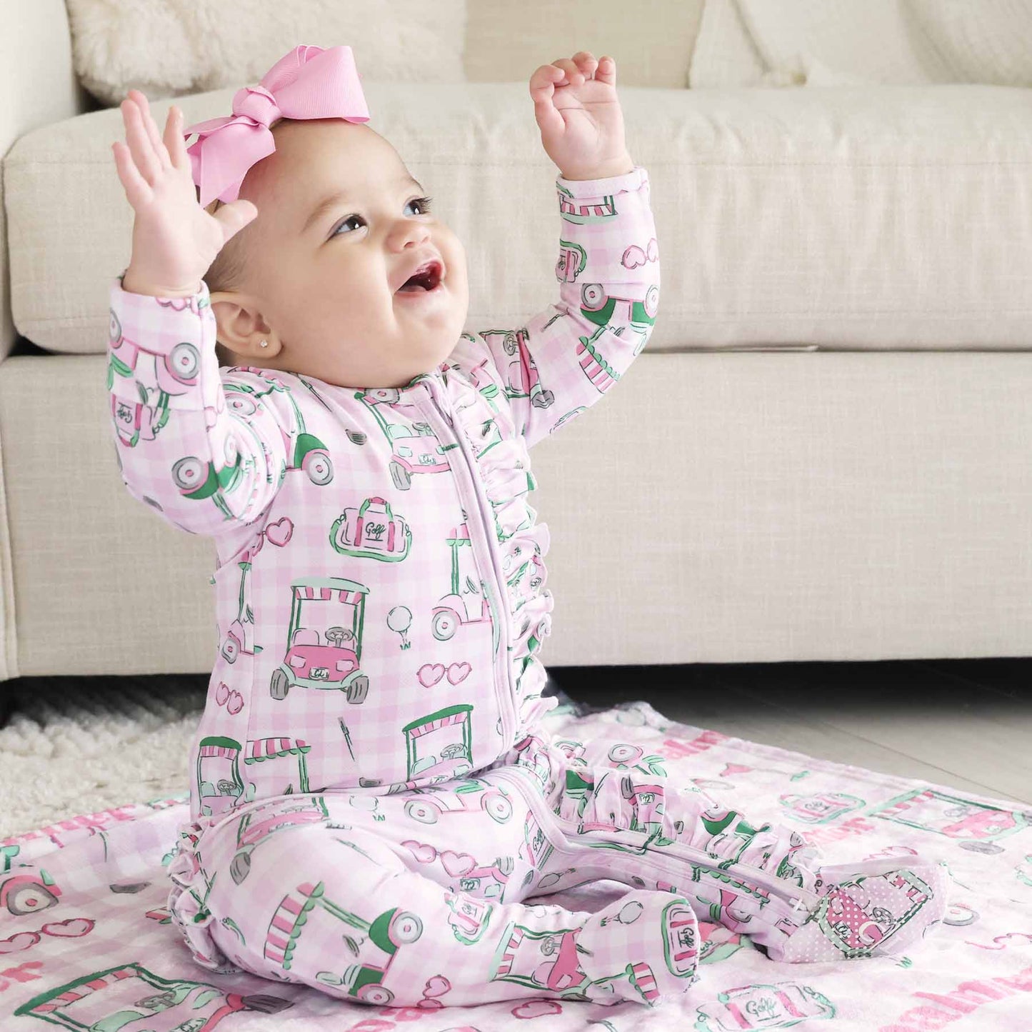 Birdie Babes Ruffle Zipper Footie | Pink