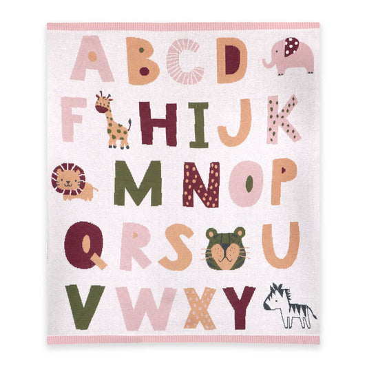 Alphabet Blush - Organic Jacquard Sweater Knit Baby Blanket