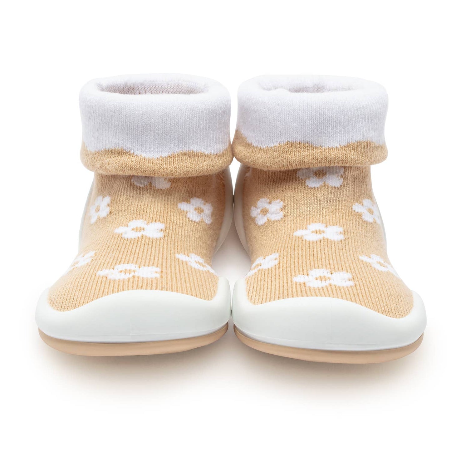 Komuello first walker baby sock shoes - Daisies - Latte