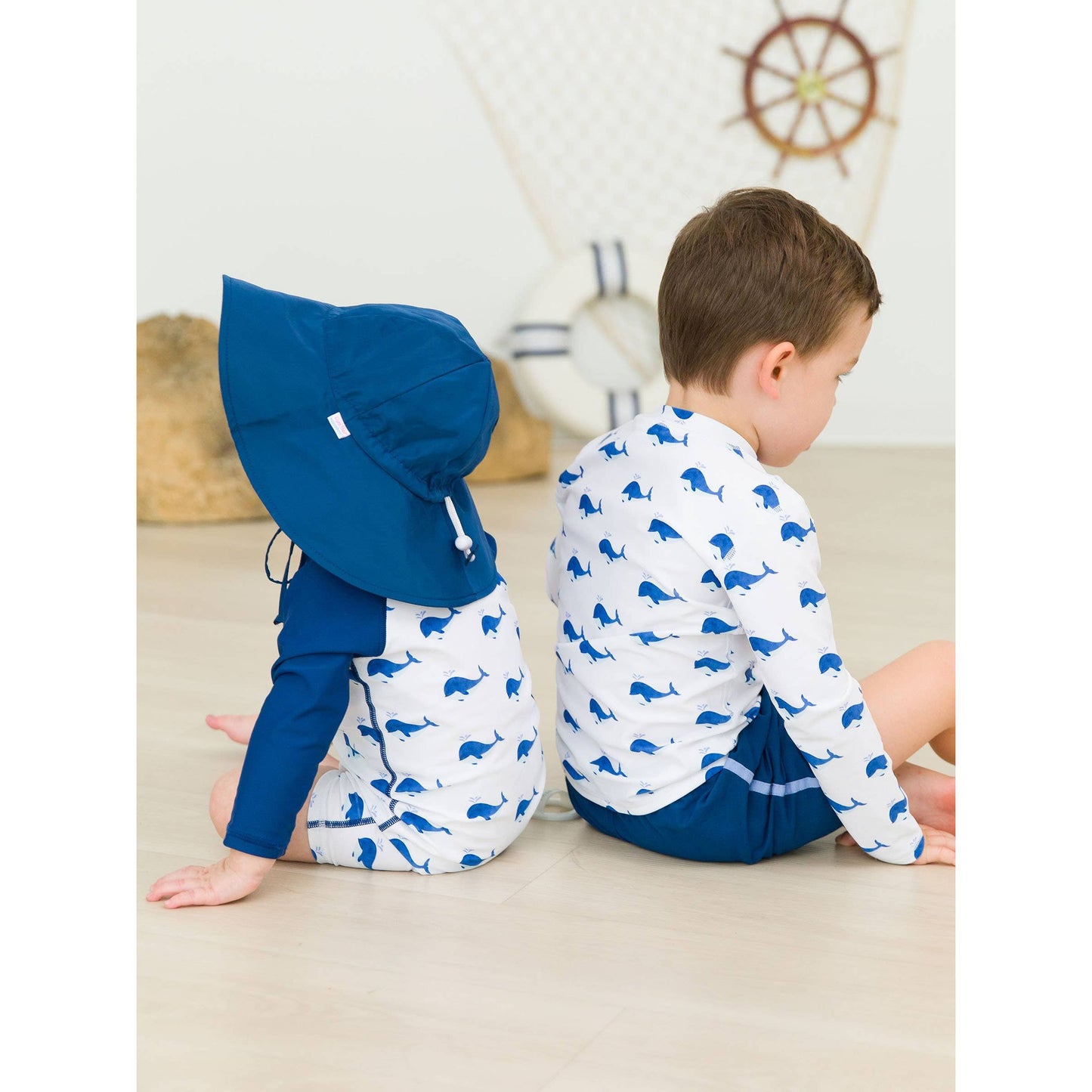 Baby Boys Whale Friends Long Sleeve One Piece Rash Guard Swimsuit