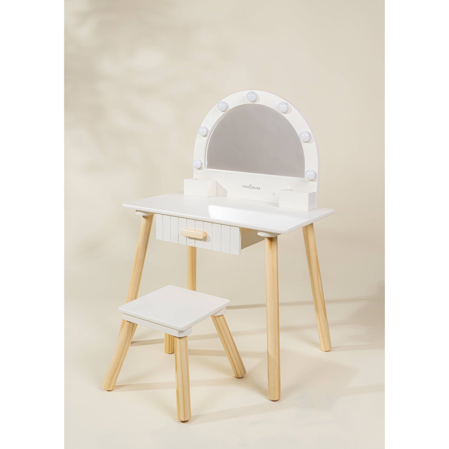 Wooden Play Vanity with Lighted Mirror & stool