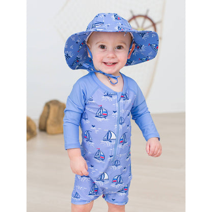 Baby Boys Blue Seas the Day Long Sleeve One Piece Rash Guard Swimsuit