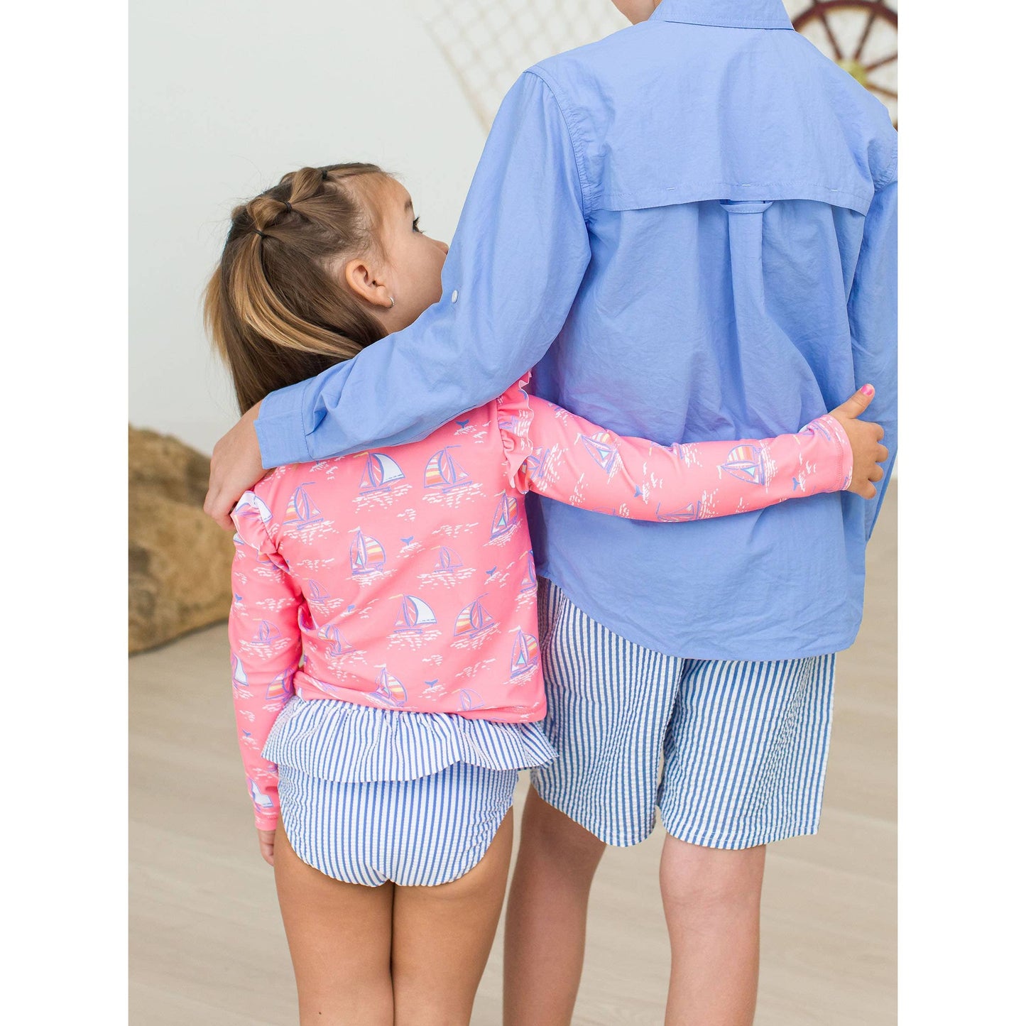 Girls Pink Seas the Day Flutter Long Sleeve Rash Guard Skirted 2-Piece Swimsuit