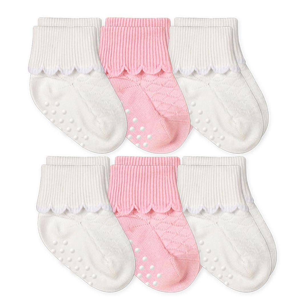Non-Skid Scalloped Turn Cuff Socks 6 Pair Pack