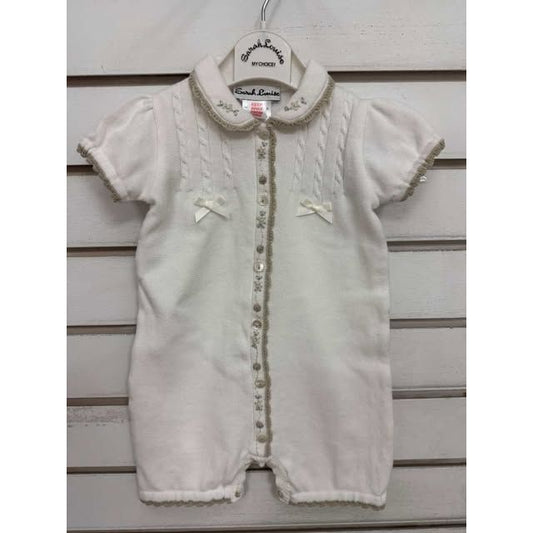 Creme Knit Girls Shortall w/Hand Emb on Collar