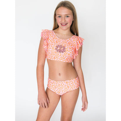 Tween Girls Pink Leopard Butterfly Tankini 2-Piece Swimsuit