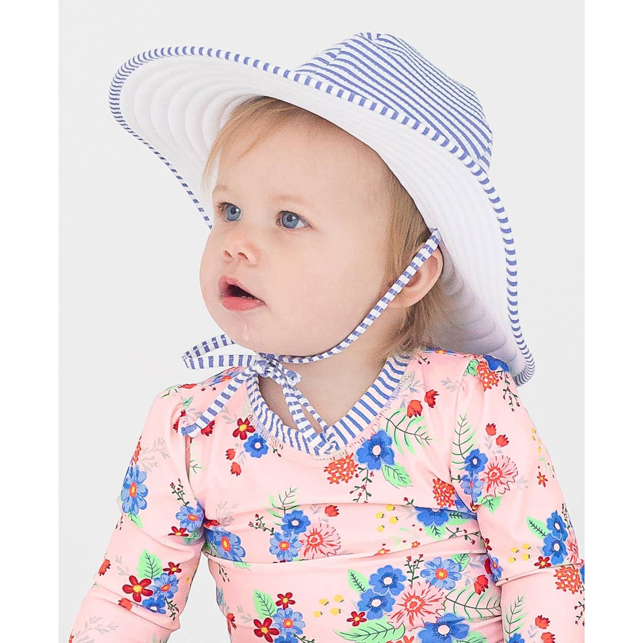 Girls Periwinkle Blue Seersucker Swim Hat