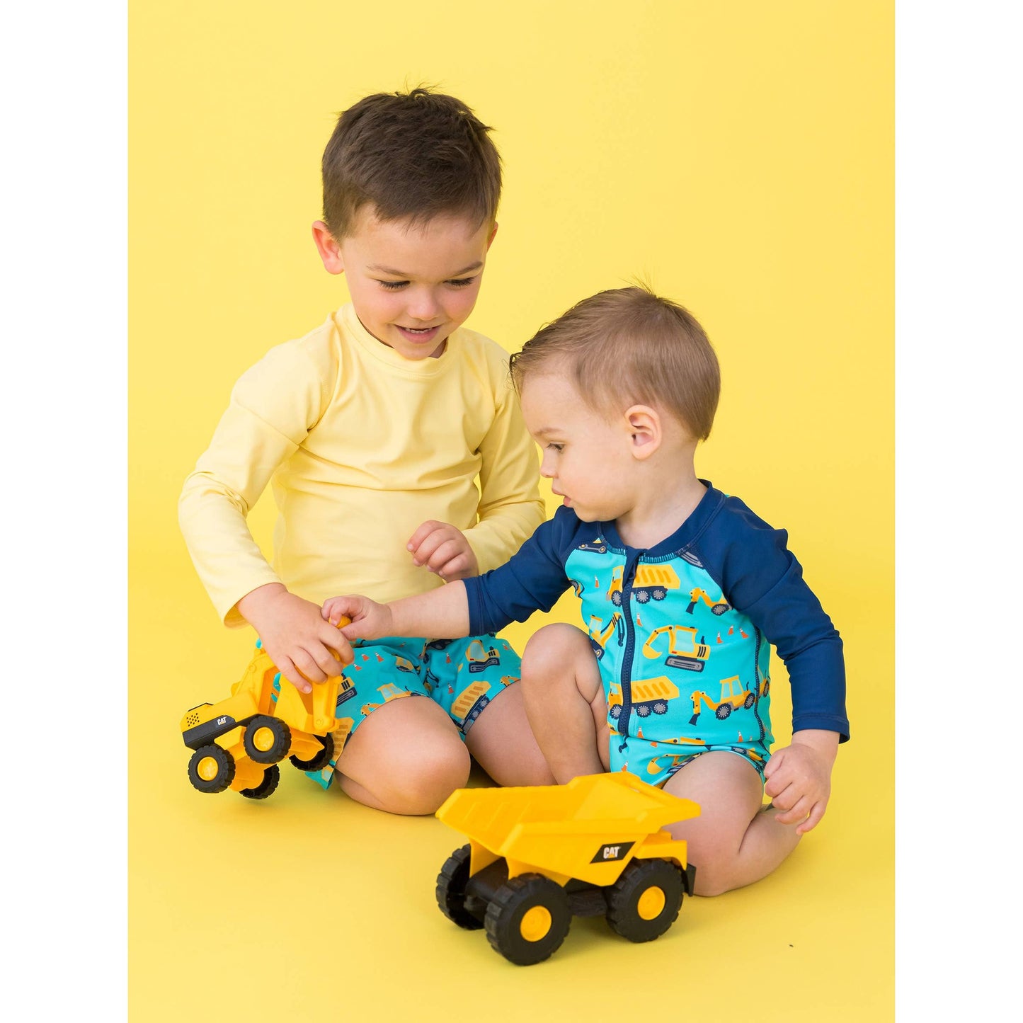 Baby Boys Under Construction Long Sleeve One Piece Rash Guard Swimsuit