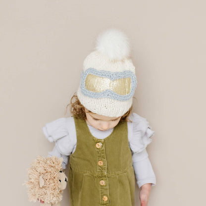 Ski Goggles Beanie, Cream Baby & Kids Winter Hat