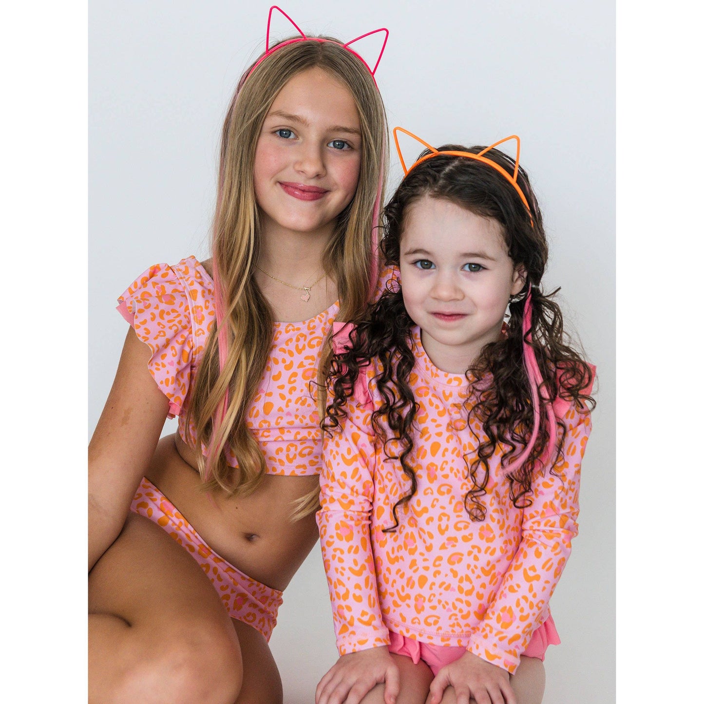 Tween Girls Pink Leopard Butterfly Tankini 2-Piece Swimsuit