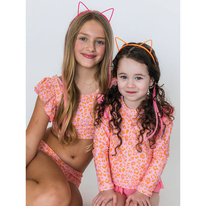 Tween Girls Pink Leopard Butterfly Tankini 2-Piece Swimsuit