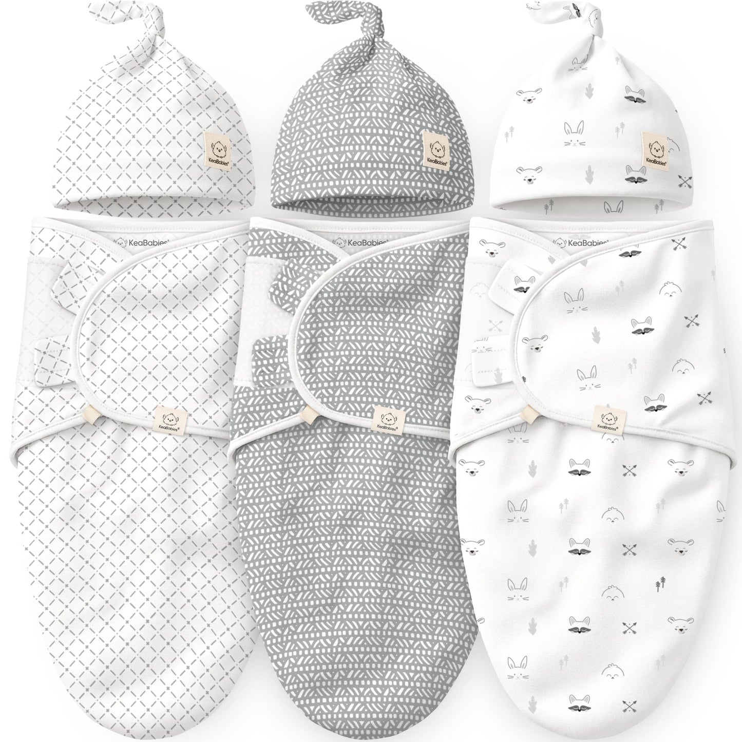 3-Pack Soothe Baby Swaddles 0-3 Months with Knot Hat