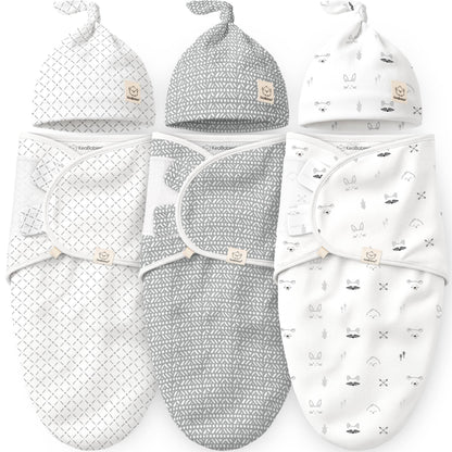 3-Pack Soothe Baby Swaddles 0-3 Months with Knot Hat