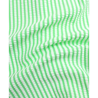 Baby Girls Spring Green Seersucker Long Sleeve One Piece Rash Guard Swimsuit with Signature Rear Ruffles