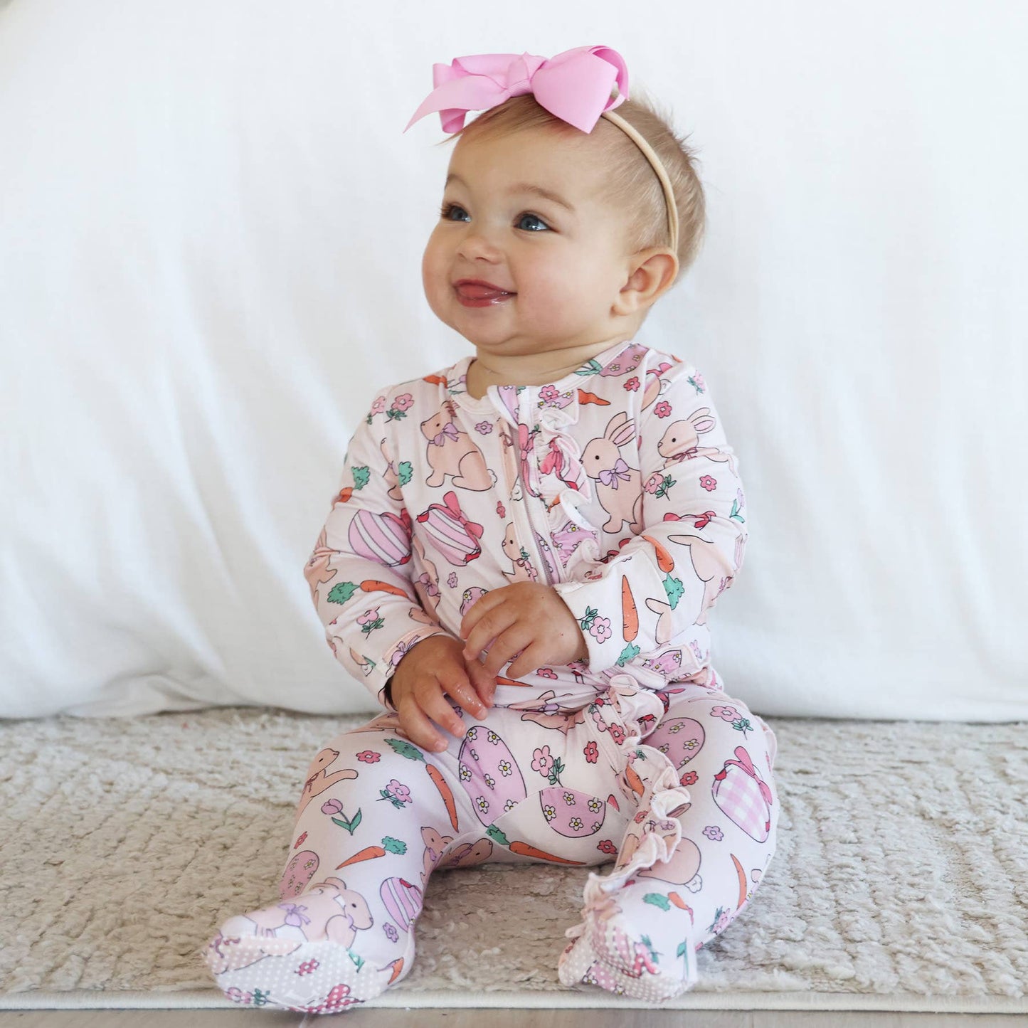 Hoppy Spring Ruffle Zipper Footie | Pink