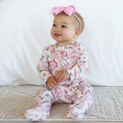 Hoppy Spring Ruffle Zipper Footie | Pink