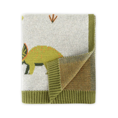 Green Dinosaur - OrganicJacquard Sweater Knit Baby Blanket