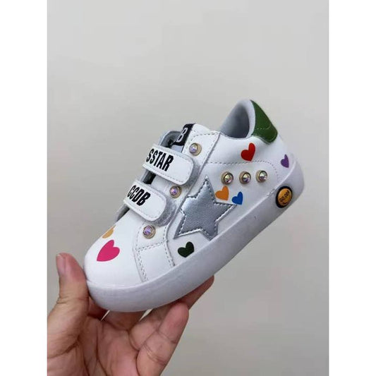 Colorful Hearts Velcro Silver Star Sneakers