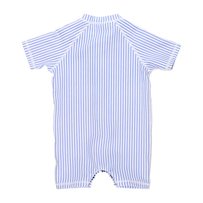 Baby Boys Periwinkle Blue Seersucker Short Sleeve One Piece Rash Guard Swimsuit