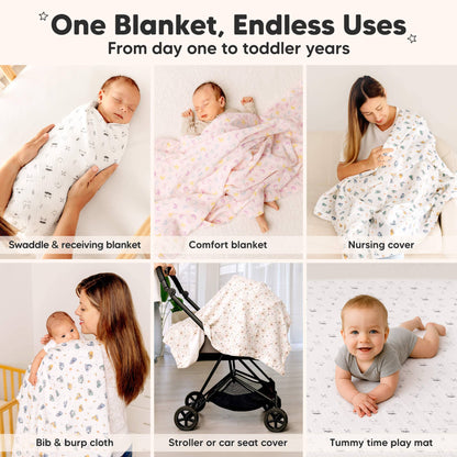 3-Pack Lyra Muslin Swaddle Blankets for Newborns, Boy, Girl