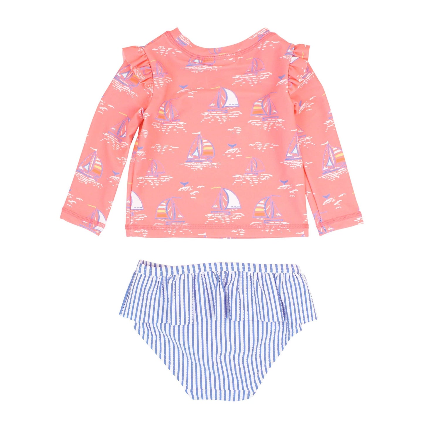 Girls Pink Seas the Day Flutter Long Sleeve Rash Guard Skirted 2-Piece Swimsuit
