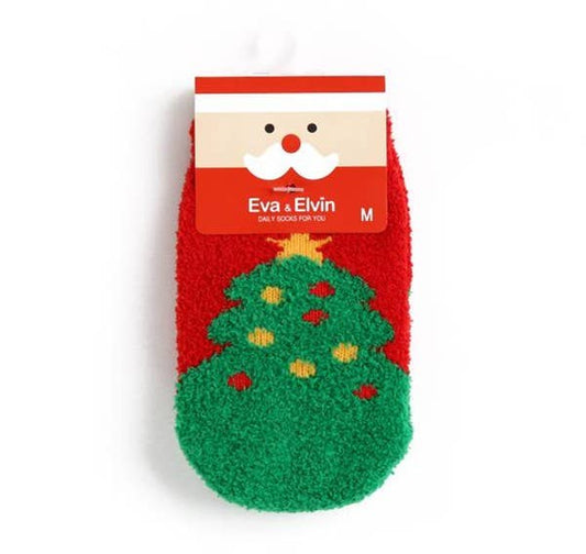 Fuzzy Fur Christmas Tree Cozy Socks 0-18M