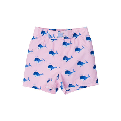 Boys Pink Whale Friends Swim Trunks