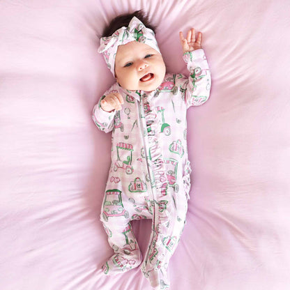 Birdie Babes Ruffle Zipper Footie | Pink