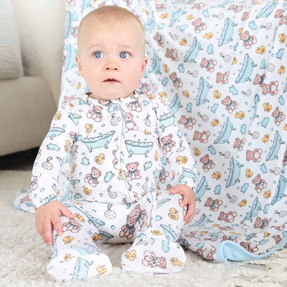 Bathtime Besties Zipper Footie | Blue