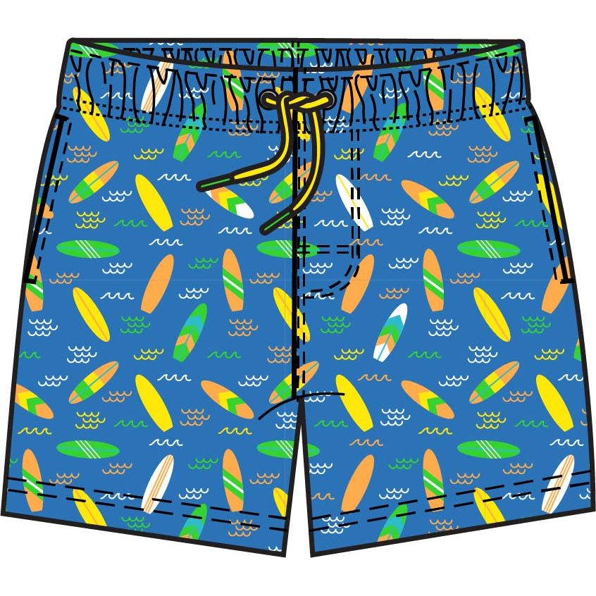 Boys Neon Surfs Up Surfboard Performance Hybrid Swim Trunks