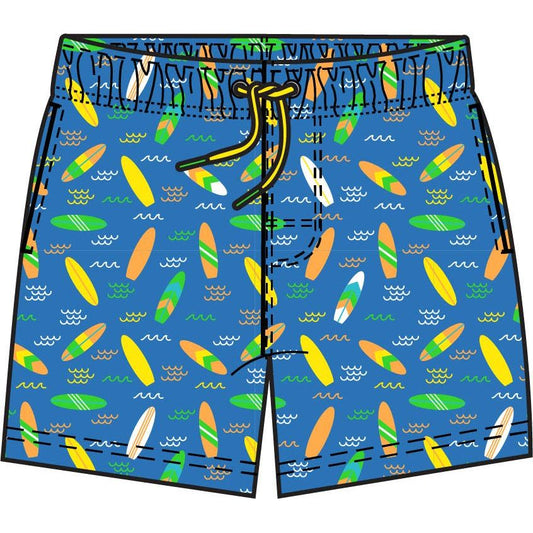 Boys Neon Surfs Up Surfboard Performance Hybrid Swim Trunks