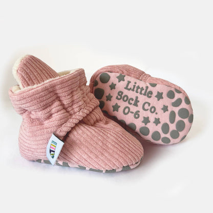 Stay-on, Non-Slip Booties - Perfect pram Slipper or Baby Carrier boot - Pink Corduroy