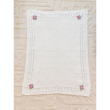 Flower Pointelle Knit Baby Blanket & Flower Rattle Gift Set
