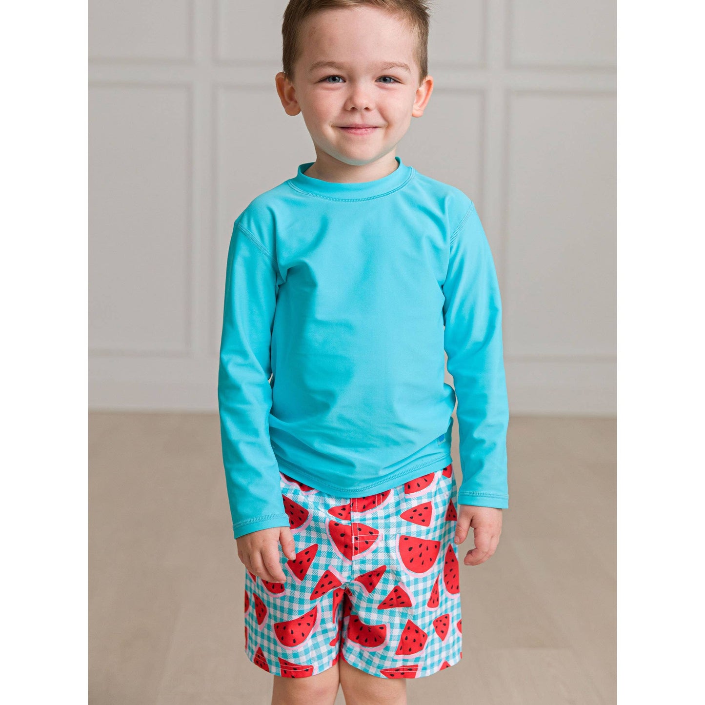 Boys Bright Aqua Long Sleeve Rash Guard