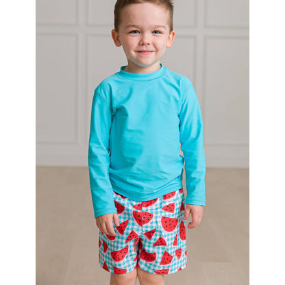 Boys Bright Aqua Long Sleeve Rash Guard