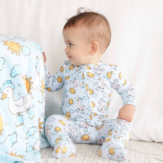 Silly Goose Zipper Footie | Blue
