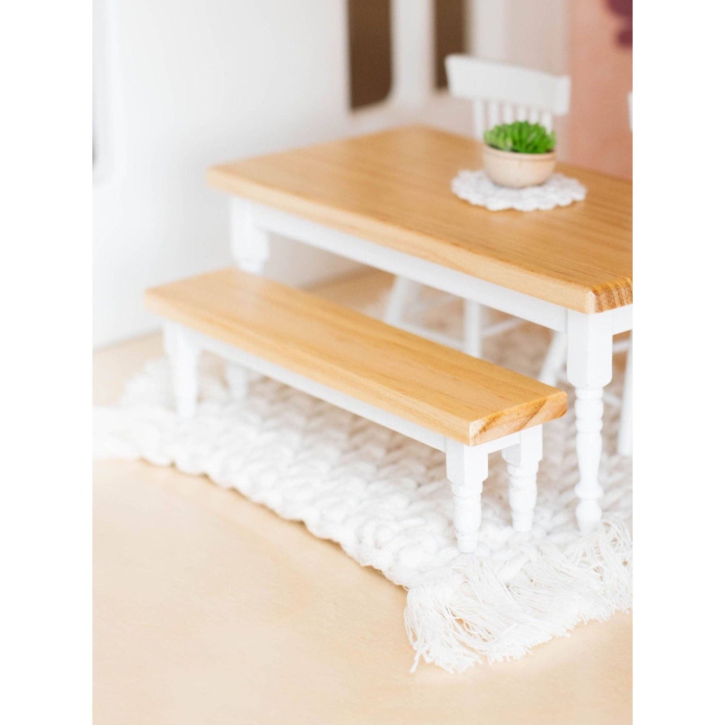 Dollhouse Classic Bench Seat | Natural Wood & White