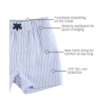 Boys Periwinkle Blue Seersucker Swim Trunks