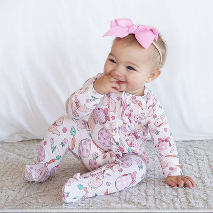 Hoppy Spring Ruffle Zipper Footie | Pink