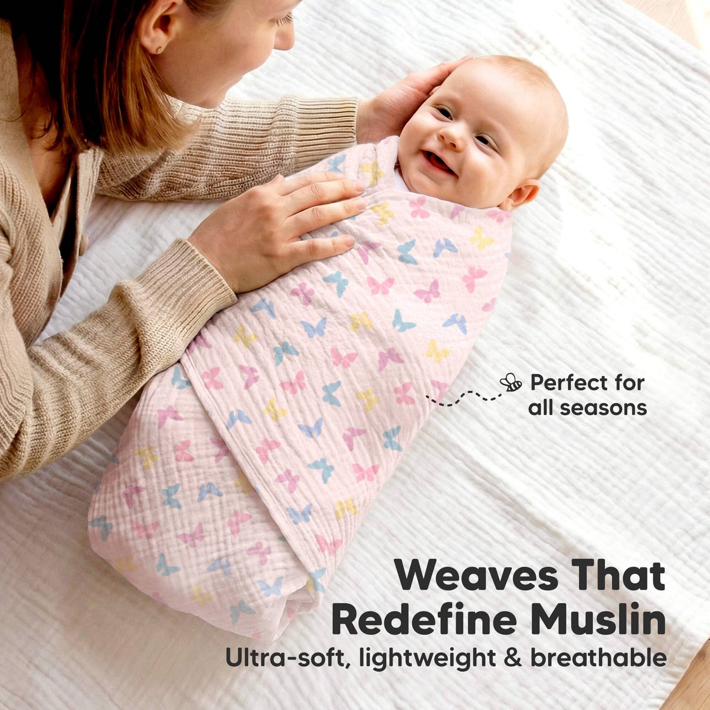 3-Pack Lyra Muslin Swaddle Blankets for Newborns, Boy, Girl